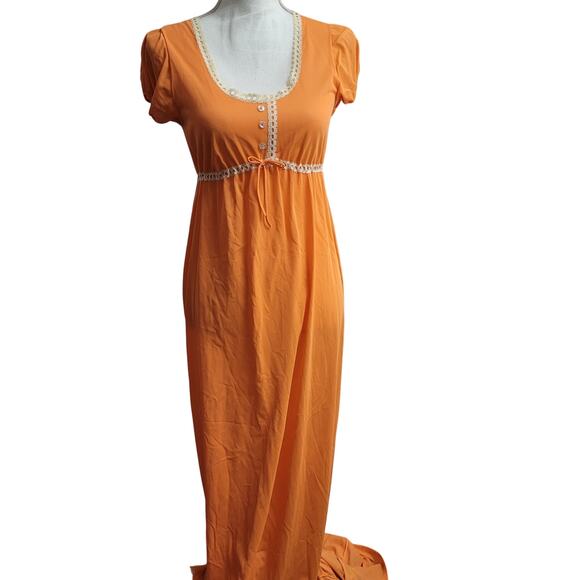 Vintage 2 piece Formfit Rogers orange lace long empire nightgown robe jacket - Picture 3 of 11